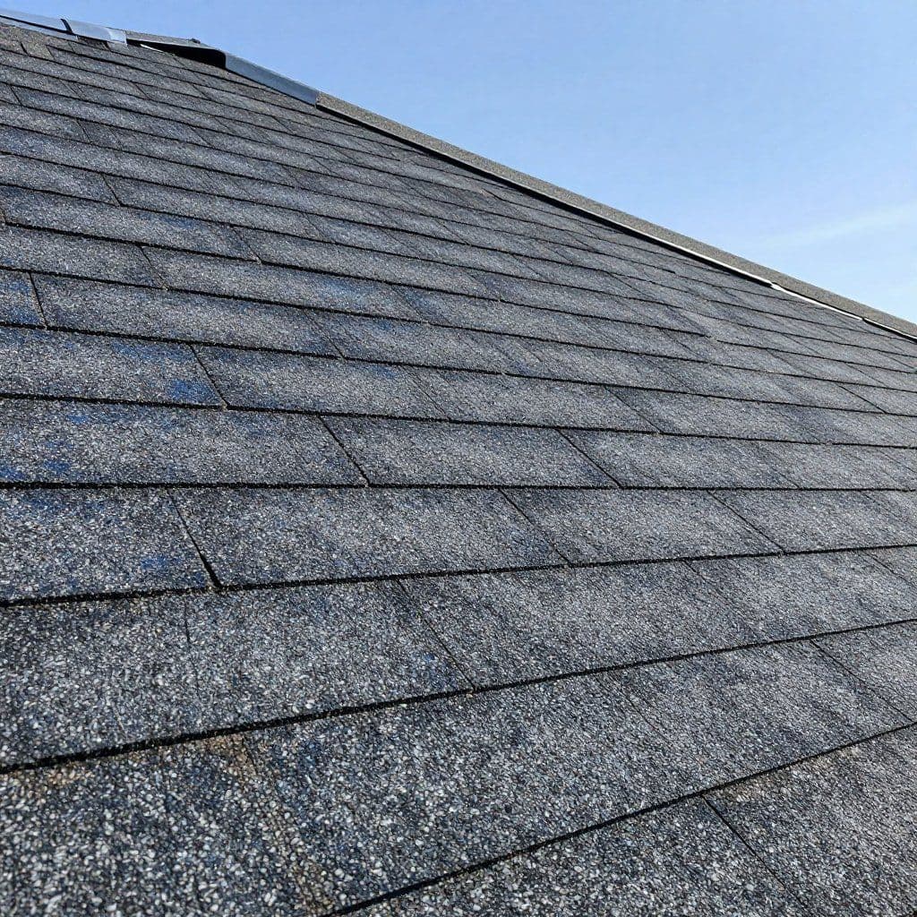 Aged 3-tab asphalt shingle showing typical tear-off layer