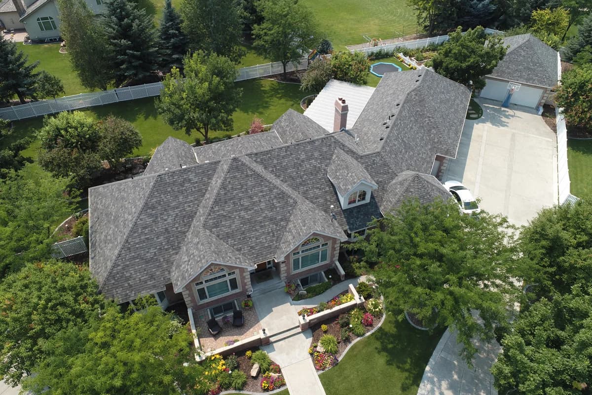 Aerial view of Malarkey architectural shingle roof in Storm Grey