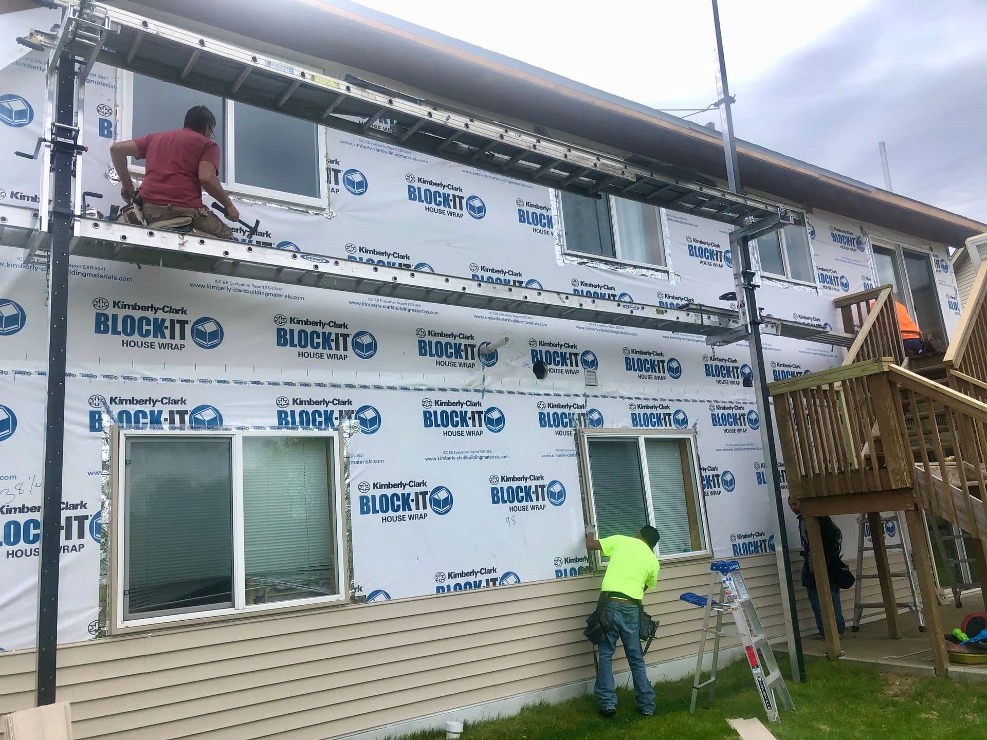 Housewrap and flashing detail going on before siding on a Modex install in the Twin Cities