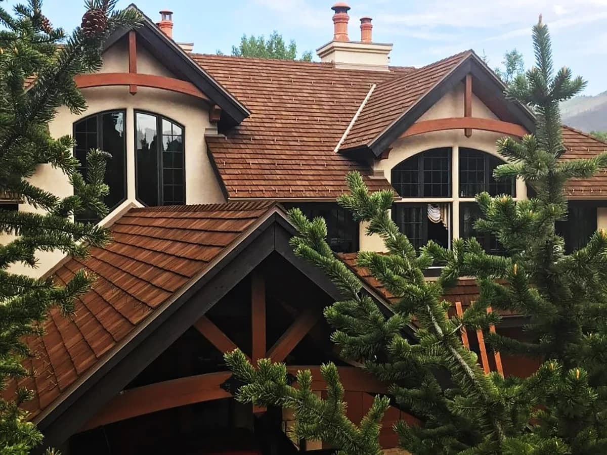 Cedar shake-style roofing on a Twin Cities home