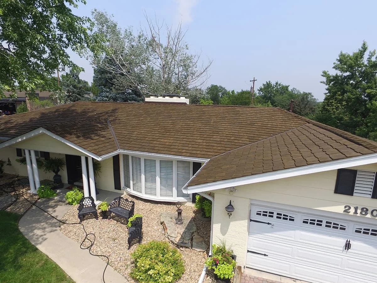 Cedar shake-style roofing on a Twin Cities home
