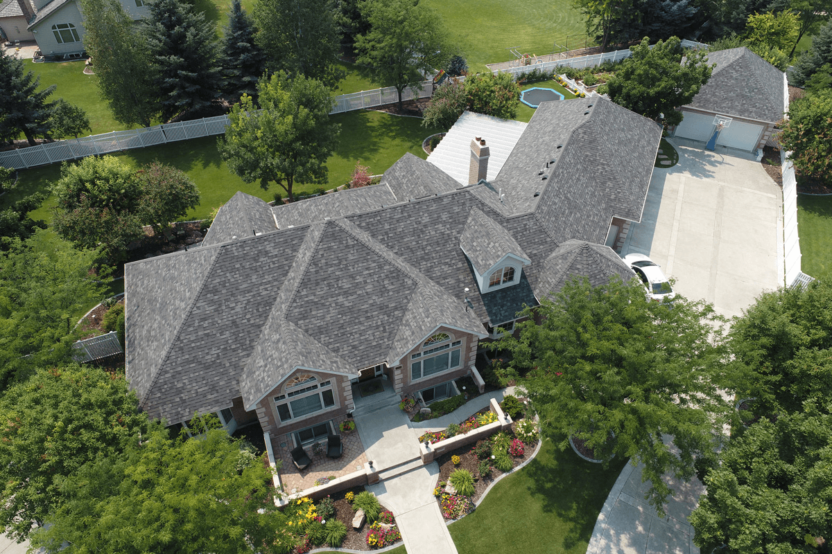 Malarkey architectural storm-grey aerial on an Arden Hills insurance roof